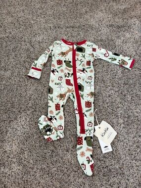 NWT KicKee Pants Bamboo Footie with 2-Way Zipper (Aloe Christmas Dogs) 6-9M